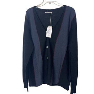 Wood Wood Mens Sweater Size XXL Black Mario Striped Cardigan Pure Wool New